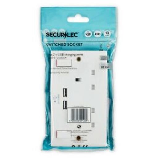 Securlec 2 Twin Double Gang White Flush Switched 13A Socket 2 USB Sockets SL9120