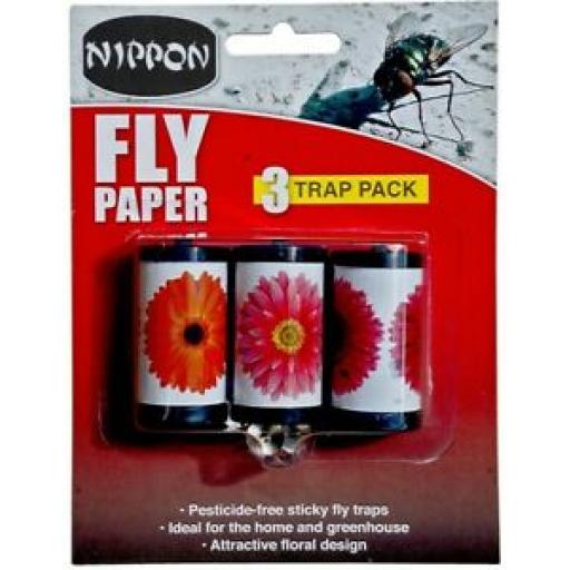Nippon Fly Papers Pack 3 Indoor Outdoor Use Floral Design 5NFWP3