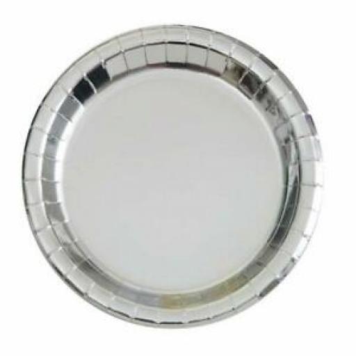 Unique Round Paper Plates 21.5cm Pk 8 Foil Silver Heavy Duty 32285