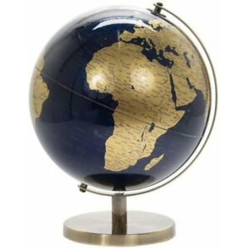 Lesser & Pavey Rotating Gold and Blue World Globe Metal Stand for Your Desk 27cm