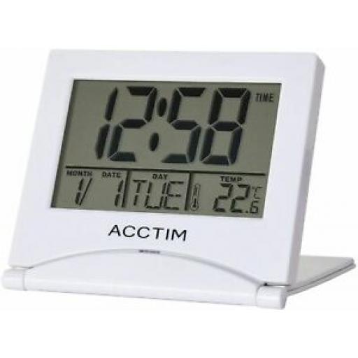 Acctim Mini Alarm Flip 2 Folding Travel LCD Alarm Clock White 15782