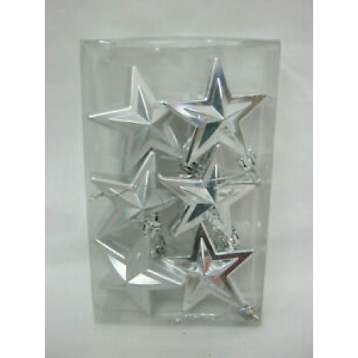 Hanging Stars Baubles 60mm Pk 6 Silver WHT26