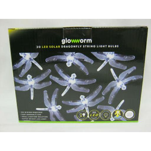 Glowworm 20 LED Outdoor Solar Dragonfly String Light Bulbs White 957116