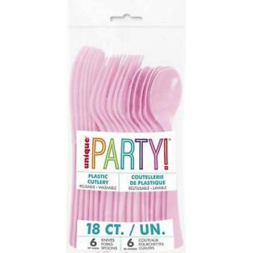 Unique Plastic Cutlery Knives Forks Spoons Pk 18 Baby Pink 39517