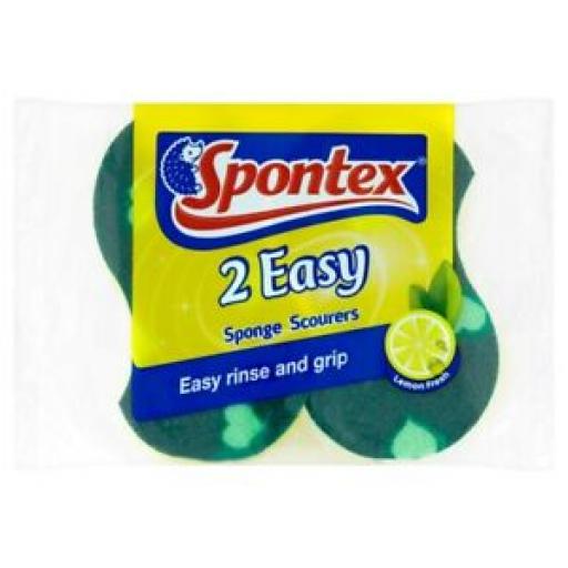 Spontex Pk2 Easy Sponge Scourers Lemon Fresh Easy Rinse And Grip