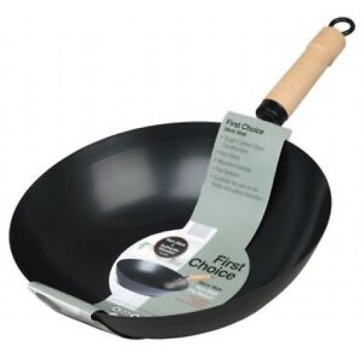 First Choice Carbon Steel Non Stick Flat Bottom Wood Handle Induction P172