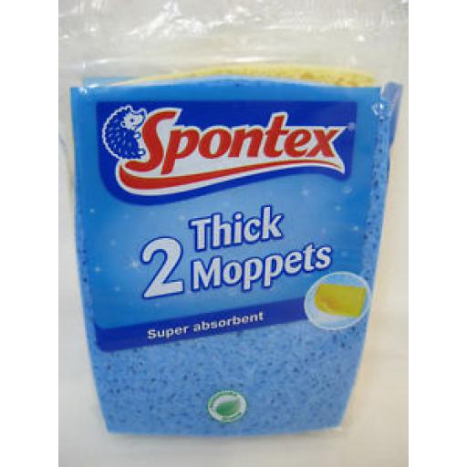 Spontex Sponge Super Absorbent and Durable Thick Moppets Pk 2 Assorted Colours