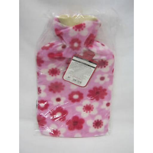 Covered Hot Water 2Ltr Rubber Bottle Pink Fleece Cover