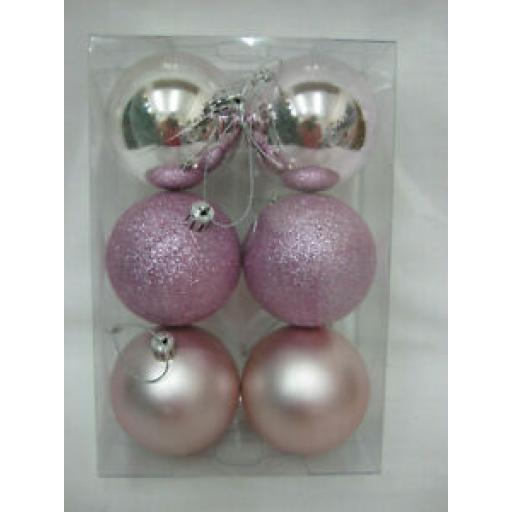 Assorted Baubles Pk6 80mm Pink 11202931