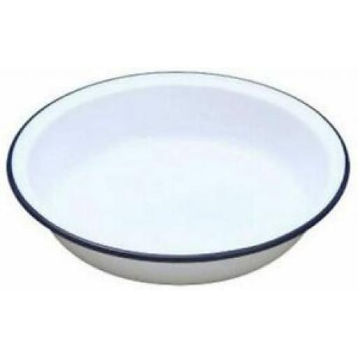 Falcon White Blue Trim Enamel Round Pie Baking Dish Tin 22cm