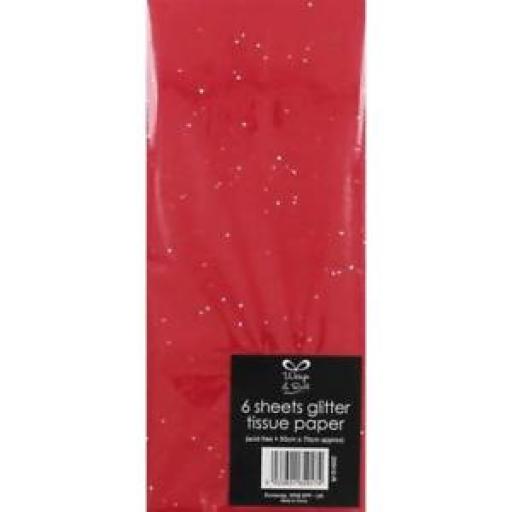 Eurowrap Tissue Paper Pk 6 Sheets Red Glitter 20910-R 50cm x 70cm