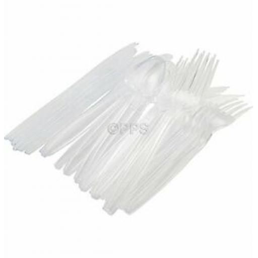 PPS Plastic Cutlery Knives Forks Spoons Pk 24 Clear Set