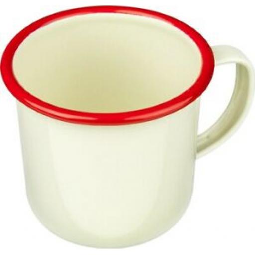 Falcon Enamel Mug Beaker Cup Tea Camping 8cm Cream With Red Trim