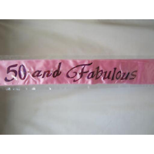 Alandra Flashing Pink Happy Birthday Party Sash "50 And Fabulous" Logo FS-50/P