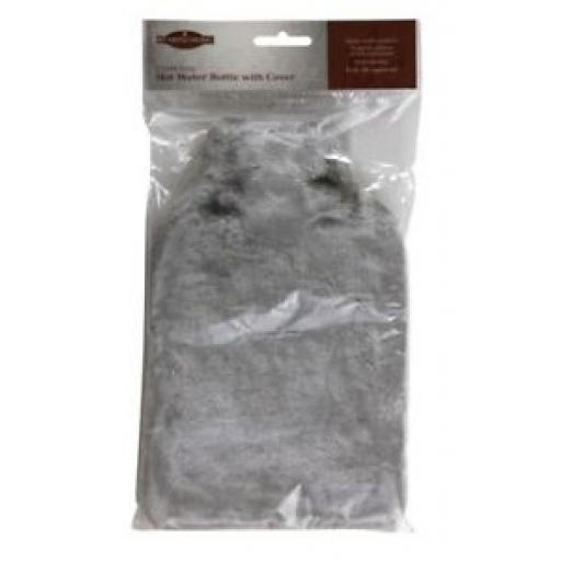 Hearth And Home Ribbed Rubber Hot Water Bottle 2L With Grey Fur Cover