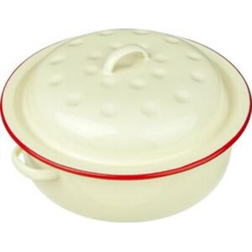Falcon Enamel Round Roaster Roasting Dish Casserole 20cm Cream Red Trim