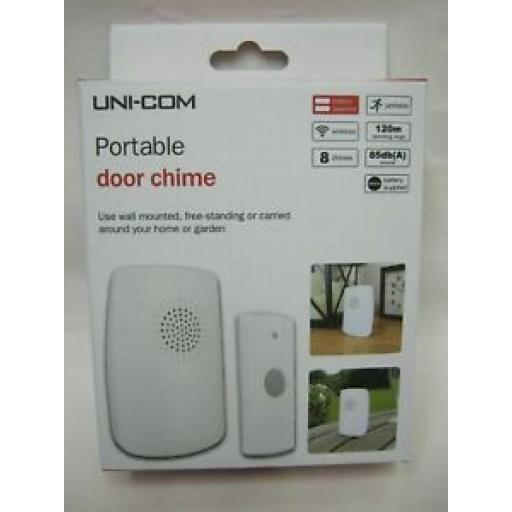 Unicom Wireless Wirefree Cordless Portable Door Bell Chime Kit 120M Range 63735