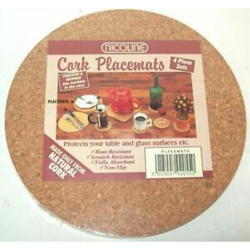Nicoline Cork Round Placemats Tablemat Heat Resistant Scratch Resistant 20cm Pk4