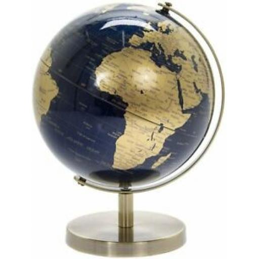 Lesser & Pavey Rotating Blue and Gold World Globe Metal Stand 19cm