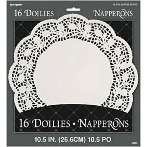 Unique White Paper Round Doylies Pk 16 26.5cm 10 1/2" 6805