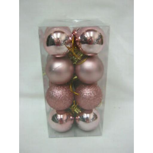 Assorted Christmas Baubles Pk 16 Pink 28mm