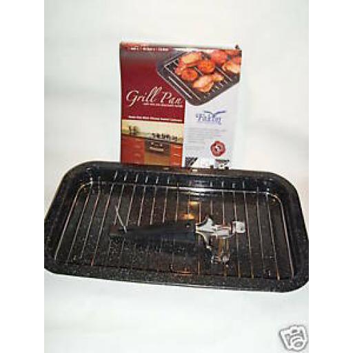Falcon Enamel Grill Pan With Detachable Handle Black Speckled Large