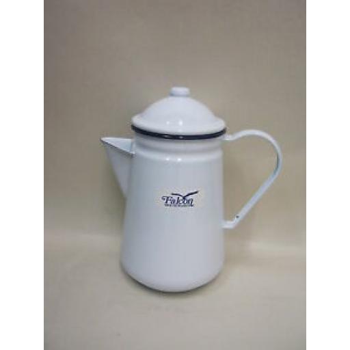 Falcon Enamel 13cm 1.25ltr Coffee Pot Camping White With Blue Trim