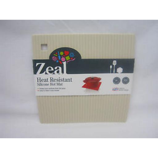 CKS Zeal Heat Resistant Silicone Kitchen Hot Mat Square Trivet J238 Cream 18cm