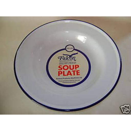 Falcon Enamel Soup Baking Plate Dish White With Blue Trim 24cm