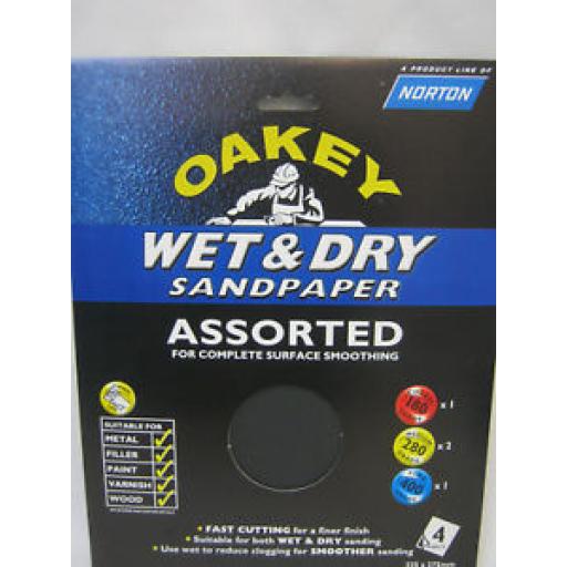 Oakey Flexible Wet And Dry Sandpaper Assorted Pk4 225mm x 275mm