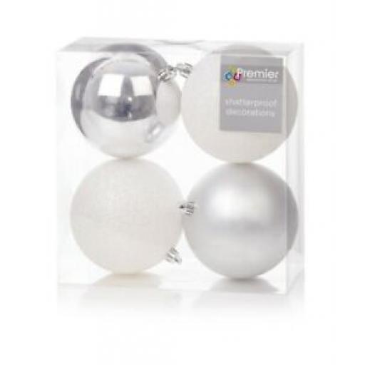 Premier Baubles 100mm Pk 4 Silver And White TD165280SW