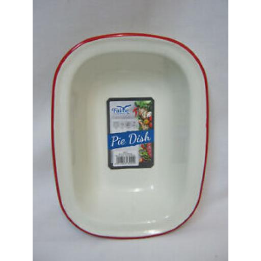 Falcon Cream Enamel Oblong Pie Baking Dish Tin With Red Trim 20cm 644020