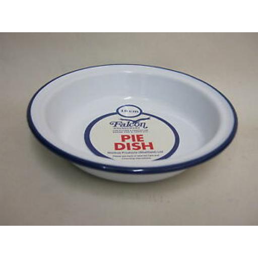 Falcon Enamel Round White Pie Baking Dish Tin With Blue Trim 16cm