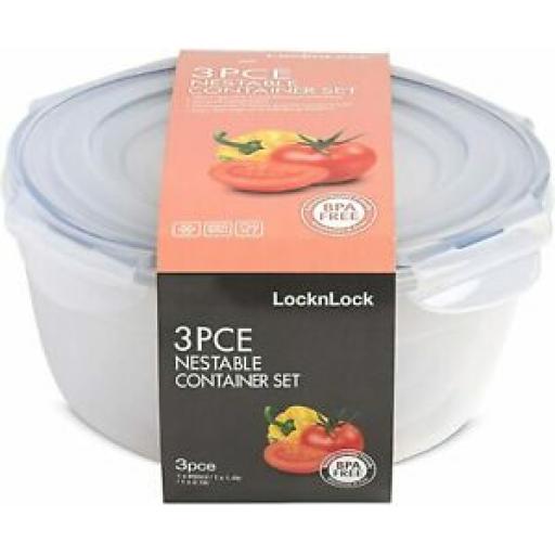 Lock and & Lock Round 3 x Bowl Set Containers HSM946S1