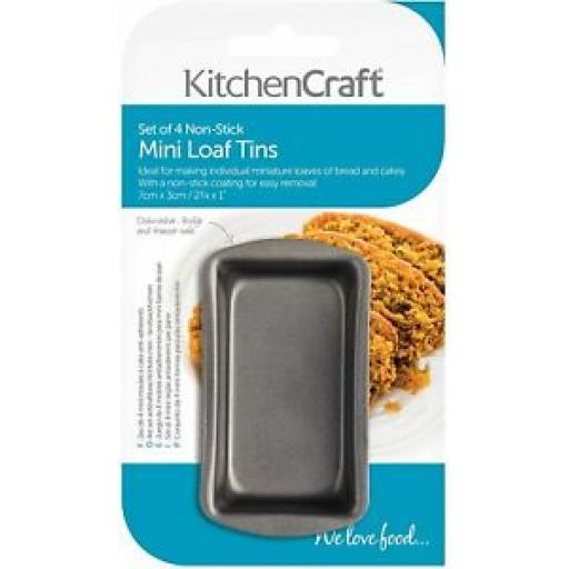 Kitchencraft Small Metal Mini Loaf Tin Pan Non Stick Set 4 KCMINILOAF