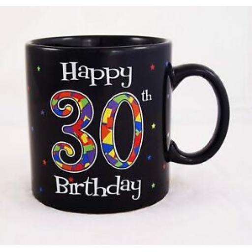 BGC Jumbo Black Mug Beaker Coffee Tea Cup Happy Birthday 30th 1 Pint