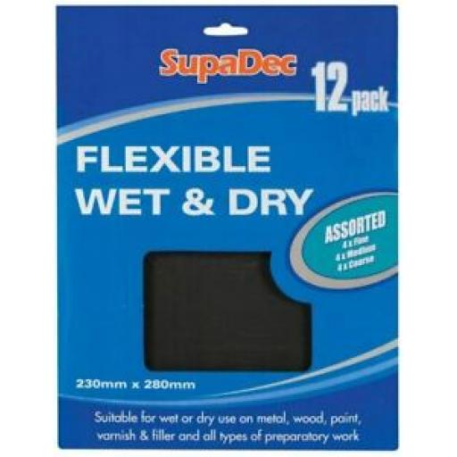 Supadec Flexible Wet And Dry Sandpaper Assorted Pk12 230mm x 280mm