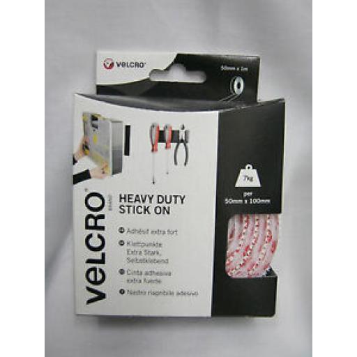 Velcro Heavy Duty Stick On Tape 50mm x 1m White 60242