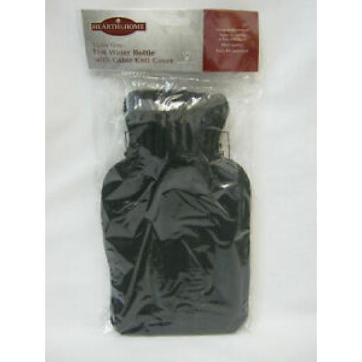 Hearth And Home Ribbed Rubber Hot Water Bottle & Cable Knit Dark Grey Cover 1L