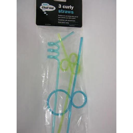 Chef Aid Curly Plastic Drinking Straws Pk3 10E31963 Colours May Vary