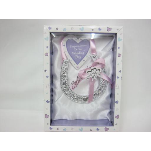 Congratulations On Your Wedding Day Silver Hanging Horseshoe Asstd Colours HK138